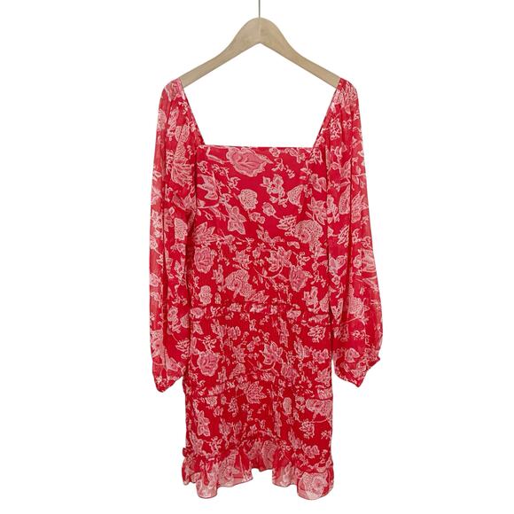 Sim & Sam Red and Pink Floral Print Smocked Milkmaid Mini Dress Size Medium - Picture 2 of 8